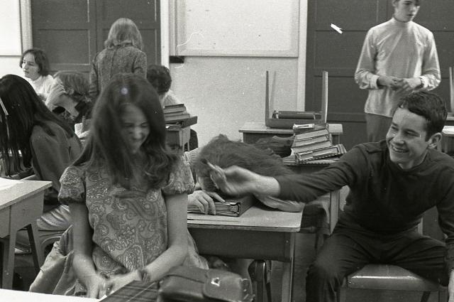Cutting up in class, Molesworth Jr. High, 1970
